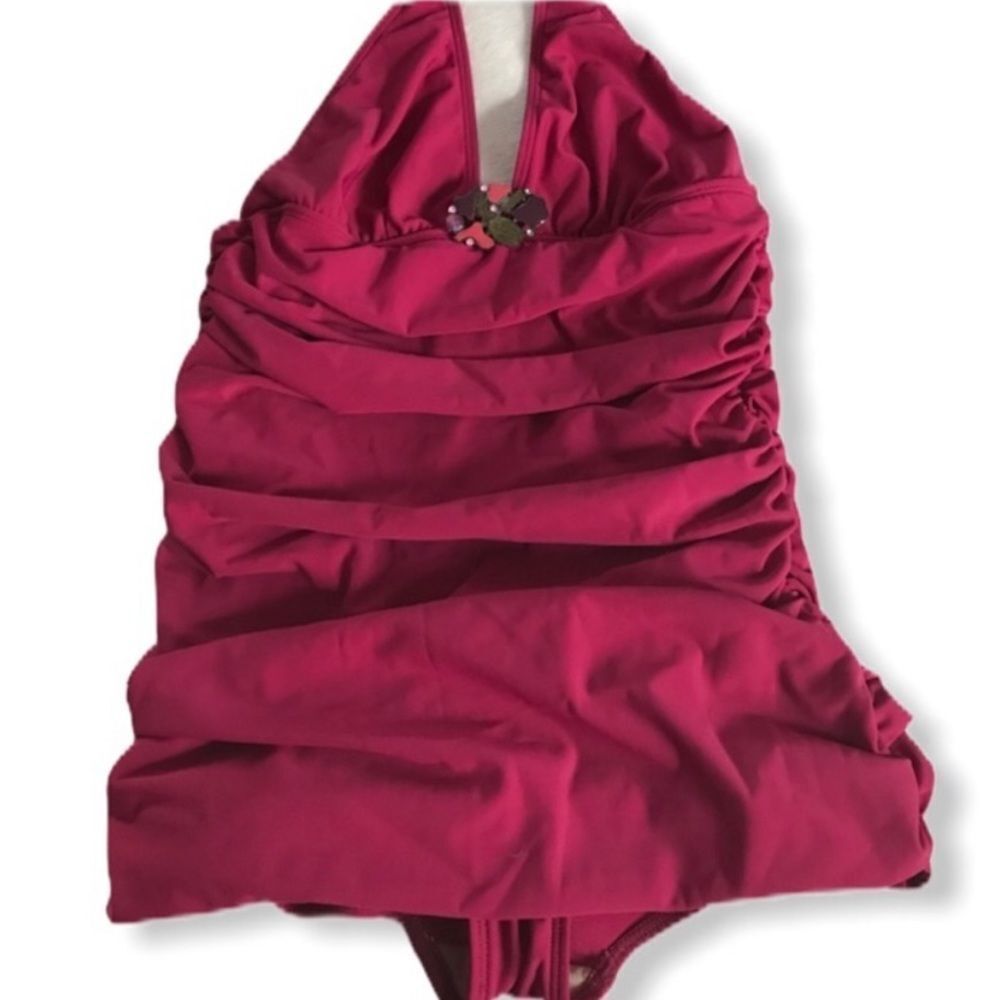 Newport News Shirred‎ One Piece Halter Swimsuit
